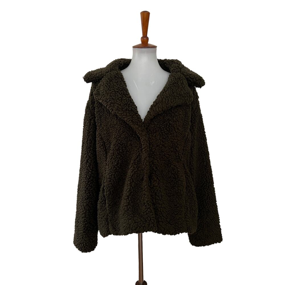 Caslon Womens Fleece Faux Shearling Jacket Green M Medium